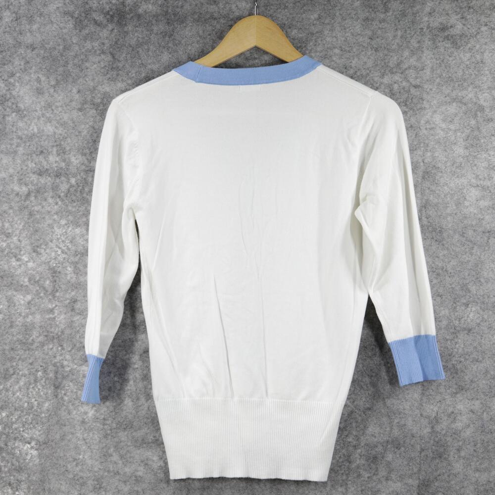 J McLaughlin Sweater Womens Small White Blue Button Cardigan Pockets Lightweight - Picture 4 of 11
